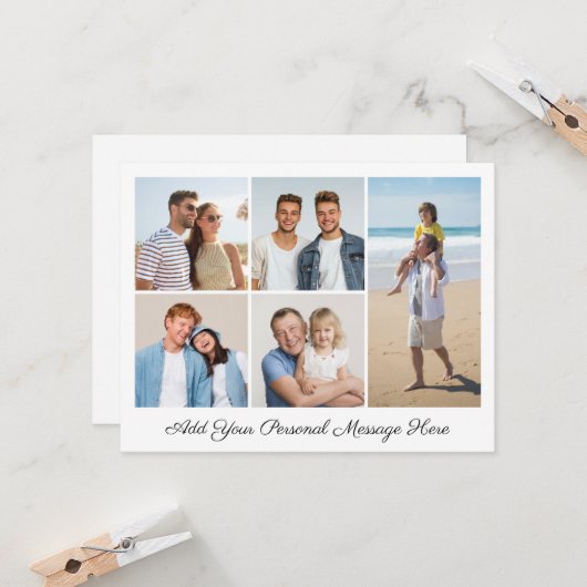 5 Foto Collage Voeg je eigen Groet Toe Plat Kaart (Voorkant / Achterkant in situ)