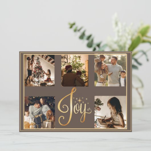 5 foto collage vreugde goud Kerstmis Kerst vakanti Feestdagenkaart (Staand voorkant)