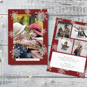 5 foto collage Vrolijk Kerstmis sneeuwvlokken rood Feestdagenkaart