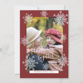 5 foto collage Vrolijk Kerstmis sneeuwvlokken rood Feestdagenkaart (Voorkant)