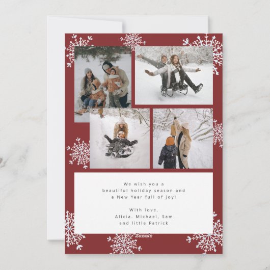 5 foto collage Vrolijk Kerstmis sneeuwvlokken rood Feestdagenkaart (Achterkant)