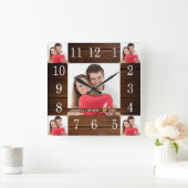 5 Foto Collage Wedding Jubileum Rustic Wood Vierkante Klok (Huis)