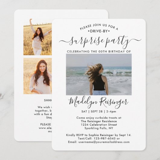 5 Foto drive-by Surprise Birthday Party parade Kaart (Voorkant / Achterkant)