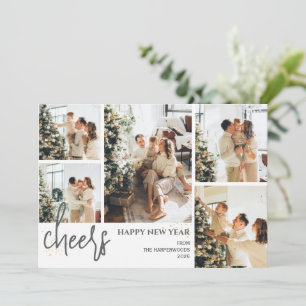 5 Foto Elegant Script Modern Gelukkig Nieuwjaar Feestdagenkaart