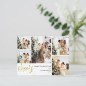 5 Foto Elegant Script Modern Gelukkig Nieuwjaar Feestdagenkaart (Staand voorkant)