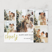 5 Foto Elegant Script Modern Gelukkig Nieuwjaar Feestdagenkaart (Voorkant)