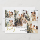 5 foto elegante script moderne gelukkig nieuwjaar feestdagenkaart (Voorkant)