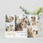 5 foto elegante script moderne gelukkig nieuwjaar feestdagenkaart (Staand voorkant)