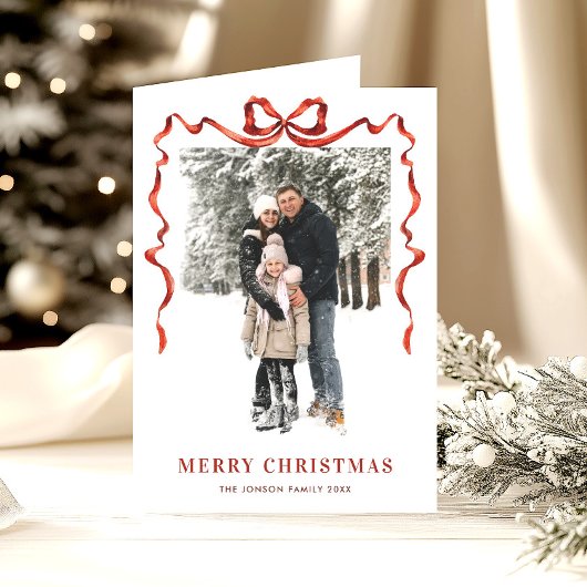 5 Foto Feestelijke Boho Rode Kerstboog lint Feestdagen Kaart
