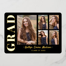 5 Foto Grad Collage Zwarte & Gouden Folie Kaart