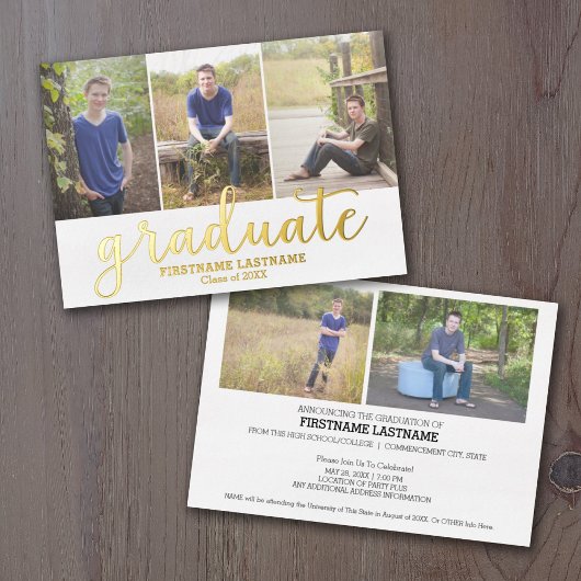 5 Foto Graduation Party Modern Script Gold Foil Folie Uitnodiging