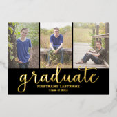 5 Foto Graduation Party Modern Script Gold Folie Uitnodiging (Voorkant)