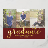 5 Foto Graduation Party Modern Script Gold Folie Uitnodiging (Voorkant)