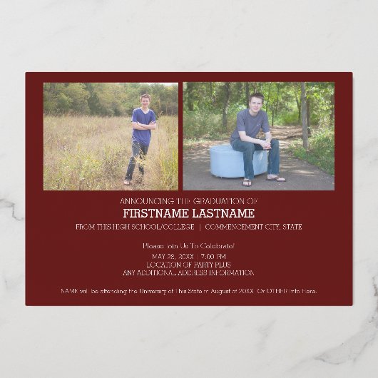 5 Foto Graduation Party Modern Script Gold Folie Uitnodiging (Achterkant)