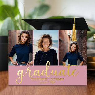 5 Foto Graduation Party Modern Script Gold Folie Uitnodiging