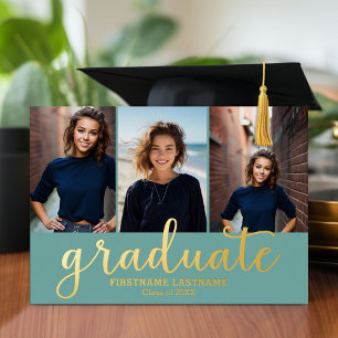 5 Foto Graduation Party Modern Script Gold Folie Uitnodiging