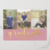 5 Foto Graduation Party Modern Script Gold Folie Uitnodiging (Voorkant)