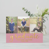 5 Foto Graduation Party Modern Script Gold Folie Uitnodiging (Staand Voorkant)
