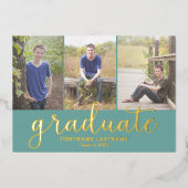 5 Foto Graduation Party Modern Script Gold Folie Uitnodiging (Voorkant)