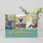 5 Foto Graduation Party Modern Script Gold Folie Uitnodiging (Staand Voorkant)
