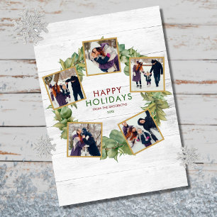 5 Foto Greenery Wreath Burgundy Kerstmis Feestdagenkaart