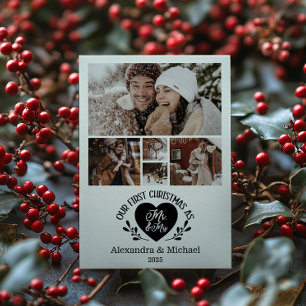 5 Foto Hart Eerste Kerst als Mr & Mrs. Feestdagenkaart