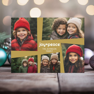 5 Foto Holiday Collage Retro Joy and Peace - Gold Feestdagenkaart