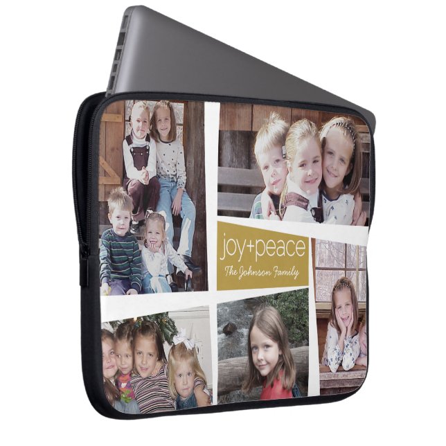 5 Foto Holiday Collage Retro Joy and Peace - Gold Laptop Sleeve (Voorkant Rechts)