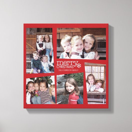 5 Foto Holiday Collage Retro Joy en Peace Green Canvas Afdruk (Voorkant)