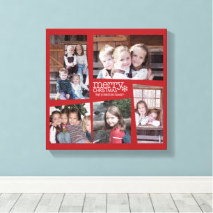 5 Foto Holiday Collage Retro Joy en Peace Green Canvas Afdruk