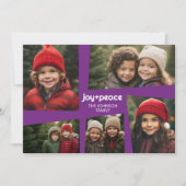 5 Foto Holiday Collage Retro Joy en Peace Paars Feestdagenkaart (Voorkant)