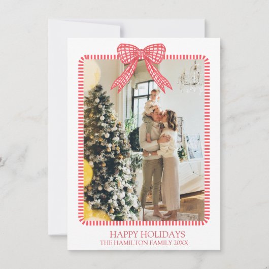 5 Foto Kerst Coquette Bow Grandmillennial Feestdagenkaart (Voorkant)