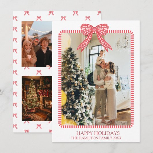 5 Foto Kerst Coquette Bow Grandmillennial Feestdagenkaart (Voorkant / Achterkant)