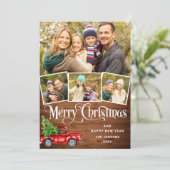 5 Foto Merry kerstrood Boerderij Truck Feestdagenkaart (Staand voorkant)