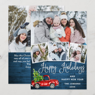 5 Foto Merry kerstrood Boerderij Truck Feestdagenkaart