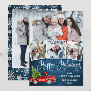 5 Foto Merry kerstrood Boerderij Truck Feestdagenkaart