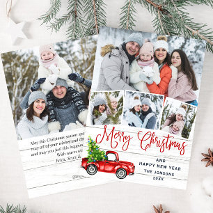 5 Foto Merry kerstrood Boerderij Truck Feestdagenkaart