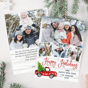 5 Foto Merry kerstrood Boerderij Truck Feestdagenkaart