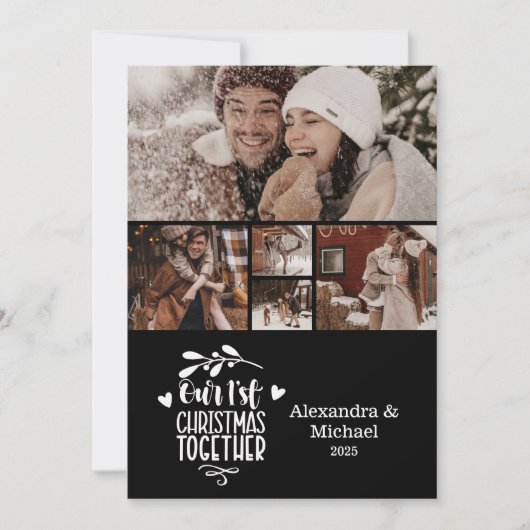 5 foto minimalistische eerste kerst samen feestdagenkaart (Voorkant)