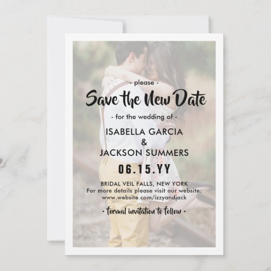5 Foto Modern Minimal Weddenschap Postpone | Wijzi Save The Date (Achterkant)