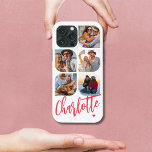 5 Foto Modern Trendy Simple Persoonlijke Naam Case-Mate iPhone Case<br><div class="desc">5 Foto Modern Trendy Simple Heart Persoonlijke iPhone Phone-tassen zijn voorzien van vijf van je favoriete foto's met je persoonlijke naam in een elegant roze kalligrafiekscript dat is voorzien van een liefdeshart. Personaliseer door de tekst in het verstrekte tekstvakje uit te geven. Perfect voor verjaardag, Kerstmis, Moederdag, baby showers, vrijgezellenfeesten,...</div>