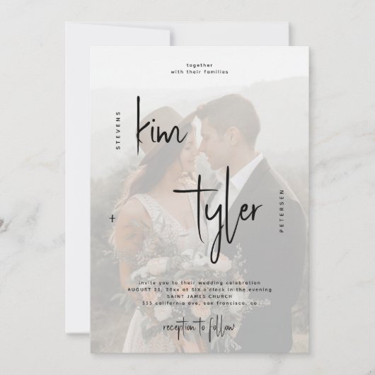 5 Foto moderne elegante QR code bruiloft Kaart (Voorkant)