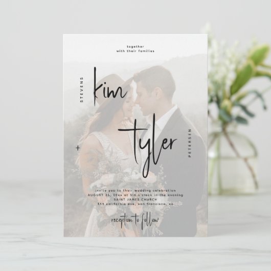 5 Foto moderne elegante QR code bruiloft Kaart (Staand voorkant)