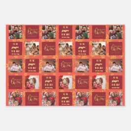 5 Foto Red Blue Black Merry Kerstmis. Inpakpapier Vel