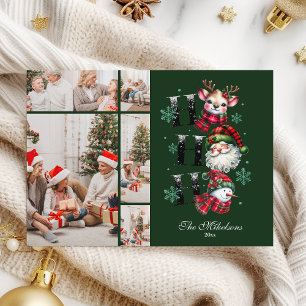 5 Foto Retro Gingham Kerstman & Vrienden Kerstmis Feestdagenkaart