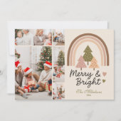 5 Foto Retro Neutral Rainbow Merry & Bright Feestdagenkaart (Voorkant)