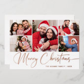 5 FOTO Roos met kerstcadeautjes voor feestjes Gold Folie Feestdagenkaart (Voorkant / Achterkant)