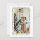 5 Foto Roze Bow Groene Garland Kerstfoto Feestdagenkaart (Voorkant)