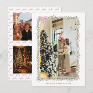 5 Foto Roze Bow Groene Garland Kerstfoto Feestdagenkaart