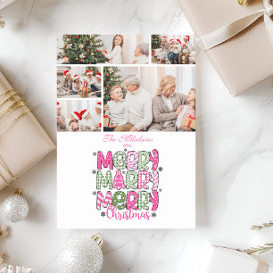 5 Foto Roze Groen Prettig Kerstfeest Feestdagenkaart